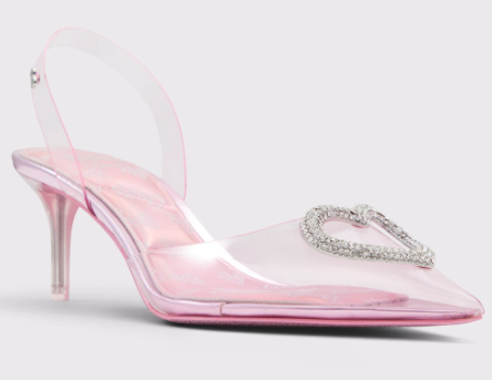 pink kitten heel with crystal heart