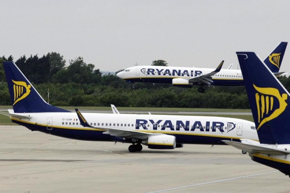 Ryanair planes at Stansted Airport, one of the worst affected by the cancellations (AP)