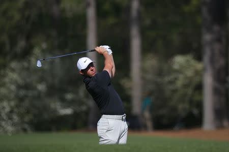 Rory McIlroy of Northern Ireland hits off the 12th tee during first round play of the 2018 Masters golf tournament at the Augusta National Golf Club in Augusta, Georgia, U.S., April 5, 2018. REUTERS/Brian Snyder