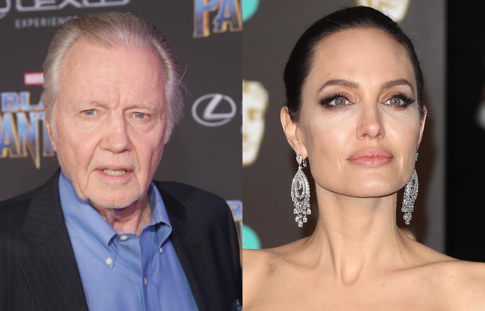 <p>Jon left Angelina and the rest of his family when the future Oscar winner was a baby, and their relationship has suffered ever since. In 2002, Jon caused more bitterness when he said in an interview that Angelina had “<a rel="nofollow noopener" href="http://www.ew.com/article/2002/08/02/jon-voight-says-angelina-needs-get-help/" target="_blank" data-ylk="slk:serious mental problems;elm:context_link;itc:0;sec:content-canvas" class="link ">serious mental problems</a>.” Over the years, they’ve occasionally been spotted in public together, but he wasn’t close enough to her to score an invite to her 2014 wedding. However, things are looking up for them lately, thanks to her six kids. She told <a rel="nofollow noopener" href="https://www.harpersbazaar.com.au/celebrity/angelina-jolie-talks-brad-pitt-jon-voight-podcast-15204" target="_blank" data-ylk="slk:Harper’s Bazaar;elm:context_link;itc:0;sec:content-canvas" class="link "><i>Harper’s Bazaar</i></a> in December 2017: “Through grandchildren now we’re finding a new relationship, and it’s very, very nice.” (Photos: Getty Images) </p>