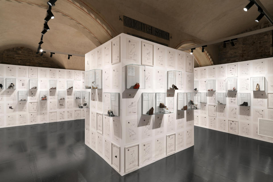 The "Patents" room at the "Salvatore Ferragamo 1898-1960" exhibition in Florence.