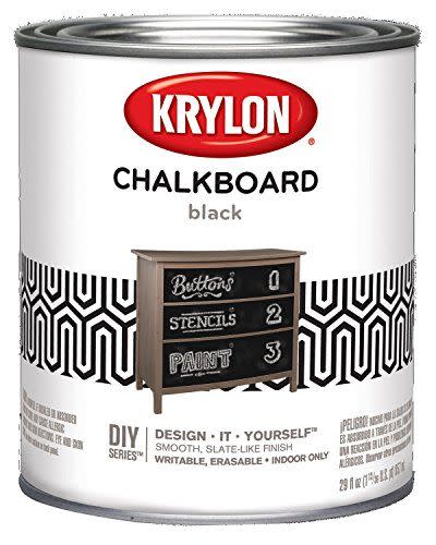 <p>Krylon Chalkboard Paint</p><p>amazon.com</p><p>$22.75</p><p><a href="https://www.amazon.com/dp/B003973FTO?tag=syn-yahoo-20&ascsubtag=%5Bartid%7C10050.a.30435503%5Bsrc%7Cyahoo-us" rel="nofollow noopener" target="_blank" data-ylk="slk:Shop Now;elm:context_link;itc:0;sec:content-canvas" class="link ">Shop Now</a></p><span class="copyright">amazon.com</span>