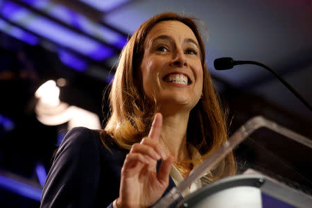 FILE PHOTO: Mikie Sherrill, Democratic U.S. congressional candidate for New Jersey's 11th district, speaks during a campaign kickoff rally at Montclair State University in Montclair, New Jersey, U.S., September 5, 2018. REUTERS/Shannon Stapleton/File Photo