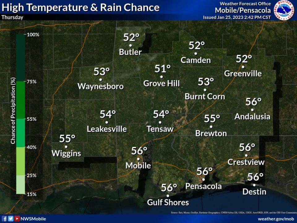 Cooler temperatures expected across the western Panhandle Jan. 26, 2023.