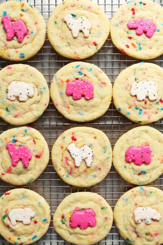 <p>The Candid Appetite</p><p>Feel like a kid again with these super easy to make Circus Animal Sugar Cookies! Homemade sprinkled sugar cookies topped with frosted animal cookies!</p><p><strong>Get the recipe: <a href="http://www.thecandidappetite.com/2017/08/04/circus-animal-sugar-cookies/" rel="nofollow noopener" target="_blank" data-ylk="slk:Circus Animal Sugar Cookies;elm:context_link;itc:0;sec:content-canvas" class="link rapid-noclick-resp"><em>Circus Animal Sugar Cookies</em></a></strong></p>