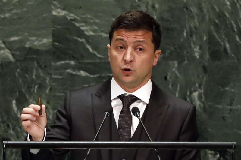 2019年9月25日，烏克蘭總統哲連斯基（Volodymyr Zelensky）在聯合國大會發表演說（AP）