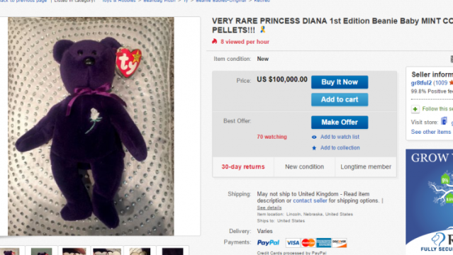 2) Princess Diana Beanie Babies*Authenticated**Super Rare,The Ghost  Version**