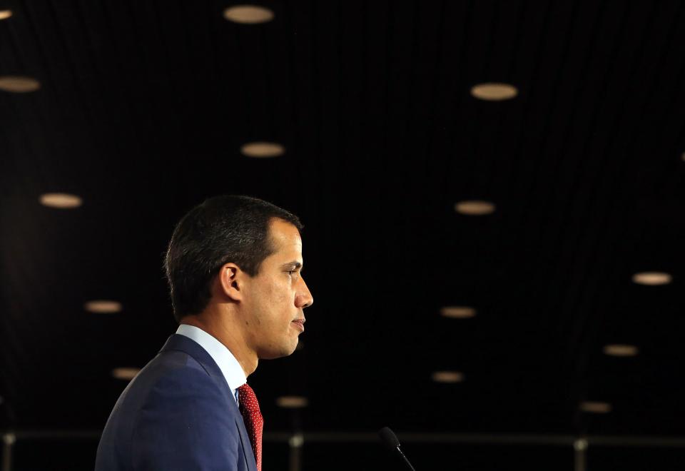 Venezuela's opposition leader Juan Guaidó pauses during a press conference on January 27, 2020 in Ottawa, Canada. (Photo by Dave Chan / AFP) (Photo by DAVE CHAN/AFP via Getty Images)