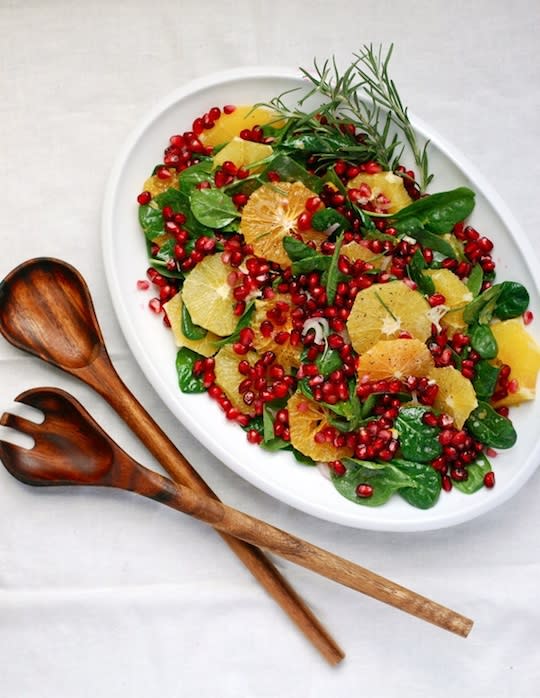 Substitute a Caesar Salad for a Homemade Orange Pomegranate Salad.