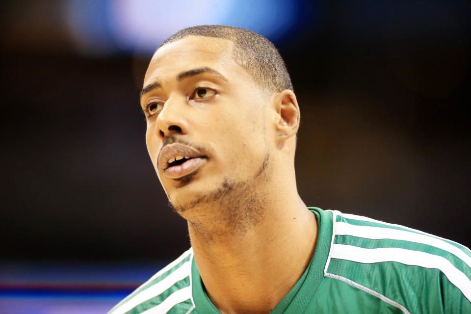 Feb 19, 2013; Denver, CO, USA; Boston Celtics center Fab Melo (13) warming up before the first half against the <a class="link " href="https://sports.yahoo.com/nba/teams/denver/" data-i13n="sec:content-canvas;subsec:anchor_text;elm:context_link" data-ylk="slk:Denver Nuggets;sec:content-canvas;subsec:anchor_text;elm:context_link;itc:0">Denver Nuggets</a> at the Pepsi Center. The Nuggets won 97-90. Mandatory Credit: Chris Humphreys-USA TODAY Sports