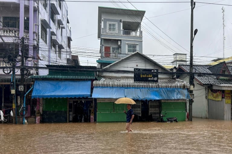 The Myanmar town of Tachileik, which borders northern Thailand's Chiang Rai province, is flooded after days of rain (STR)