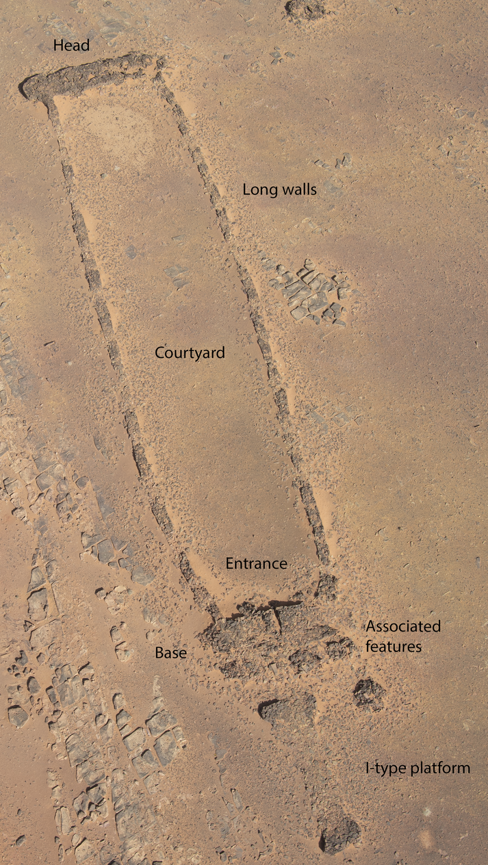An annotated image of the mustatil excavated by the researchers.