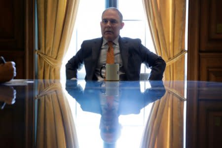 FILE PHOTO: Environmental Protection Agency Administrator Scott Pruitt speaks during an interview at his office in Washington, U.S., July 10, 2017.  REUTERS/Yuri Gripas/File Photo