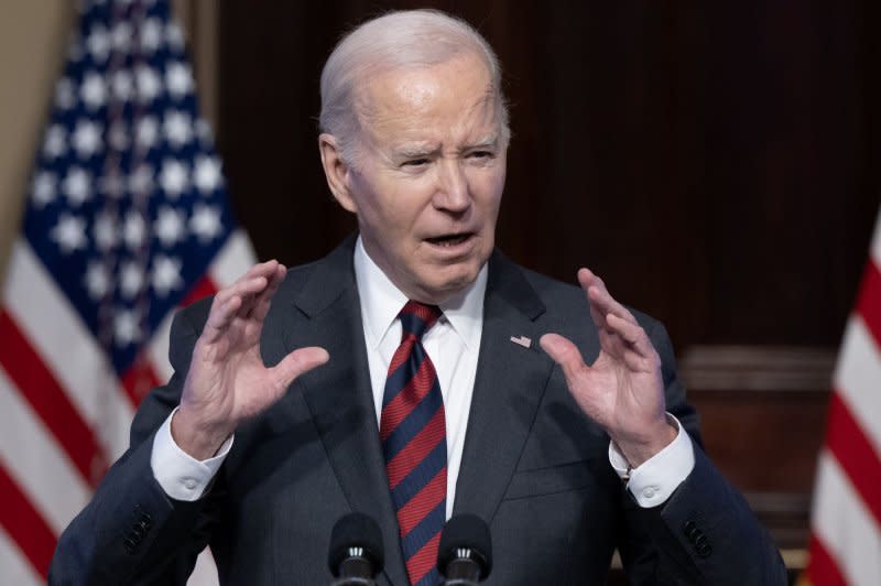 President Joe Biden delivers remarks during an event to discuss efforts to reduce costs for customers by strengthening supply chains in the economy at the White House on Monday. Photo by Michael Reynolds/UPI