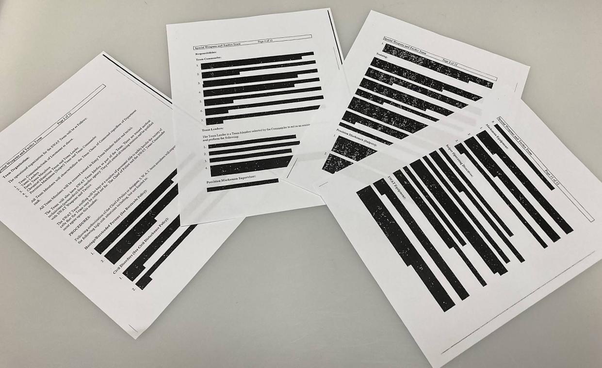 Erie lawyer Timothy McNair has won a court fight to force the city of Erie to release an unredacted copy of the polices and procedures for the Erie police's SWAT Team. Despite a ruling in McNair's favor from the state Office of Open Records, the city released only a redacted version of the document, with some pages shown here. The redacted version is included in court records.