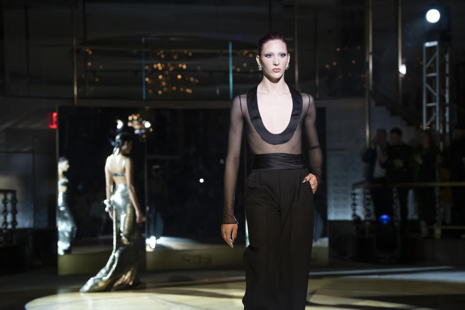 The LaQuan Smith Fall/Winter 2023 collection is modeled during Fashion Week at the Rainbow Room on Monday, Feb. 13, 2023, in New York. (Photo by Charles Sykes/Invision/AP)