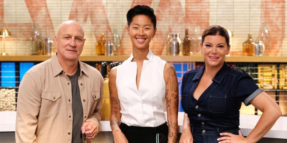 Top Chef Season 21 judges pose for a photo (from left to right): Tom Colicchio, Kristen Kish, and Gail Simmons