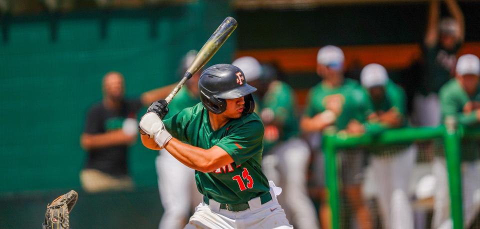 Florida A&M's Adam Haidermota lines up at-bat in a game at Moore-Kittles Field in Tallahassee, Florida. Haidermota leads the Rattlers with a .340 batting average, 54 hits, and 13 doubles through 46 games of the 2024 season.