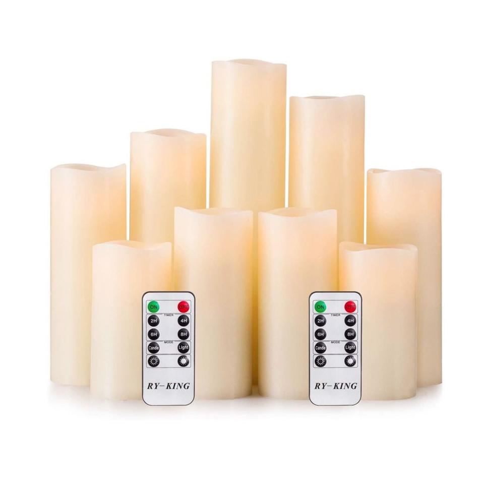 18) RY King Set of 9 Pillar Real Wax Flameless LED Candles