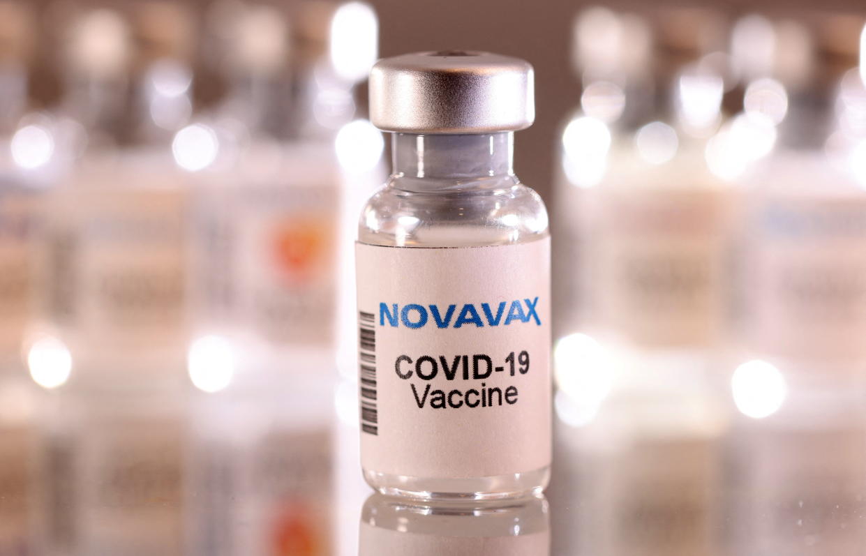 A vial of the Novavax vaccine