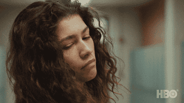 GIF of Rue Bennett, played by Zendaya, in "Euphoria"