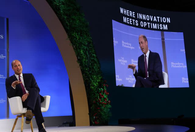 <p>SHANNON STAPLETON/POOL/AFP via Getty </p> Prince William speaks at the Earthshot Prize Innovation Summit on Sept. 19