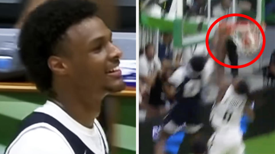 Bronny James' dunk against the French U18 Select team electrified the NBA world and drew comparisons to his dad LeBron. Pictures: ESPN