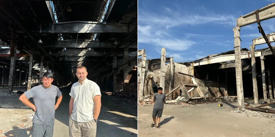 Lam and Taslim visited a warehouse they hired to assemble and store the container homes in Ternopil. It was bombed on TKTK, they said.