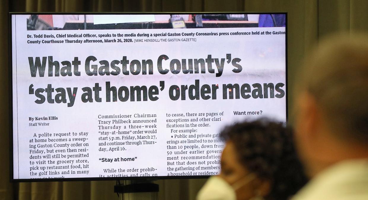 A video, “COVID-19 at One Year”, was shown during a COVID Remembrance Ceremony held Thursday afternoon, March 18, 2021, in the Harley B. Gaston Public Forum at the Gaston County Courthouse.