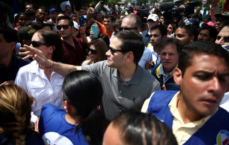 U.S. Senator Marco Rubio visits the Colombia-Venezuela border at the Simon Bolivar International Bridge on the outskirts of Cucuta, Colombia February 17, 2019. REUTERS/Edgard Garrido