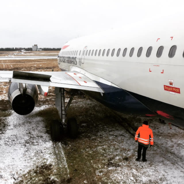 British Airways plane skids off runway at airport in Denmark