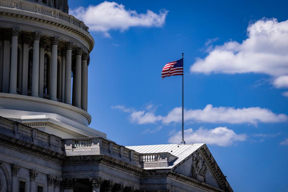 The American flag flies above the U.S. Capitol building in Washington the District of Columbia on June 16, 2021.