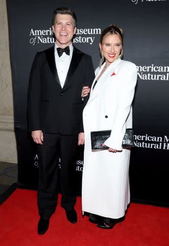 <p>Mike Coppola/Getty </p> Colin Jost and Scarlett Johansson at the American Museum of Natural History's 2023 Museum Gala at the American Museum of Natural History on November 30, 2023