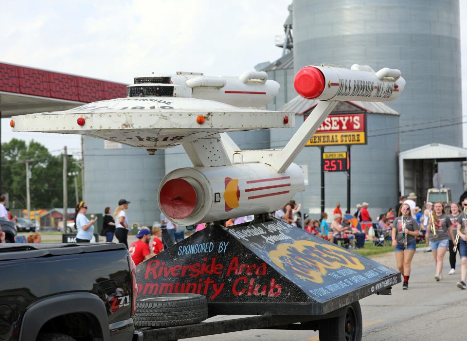 The USS Riverside travels through downtown in the parade during Trekfest 35 in 2019.