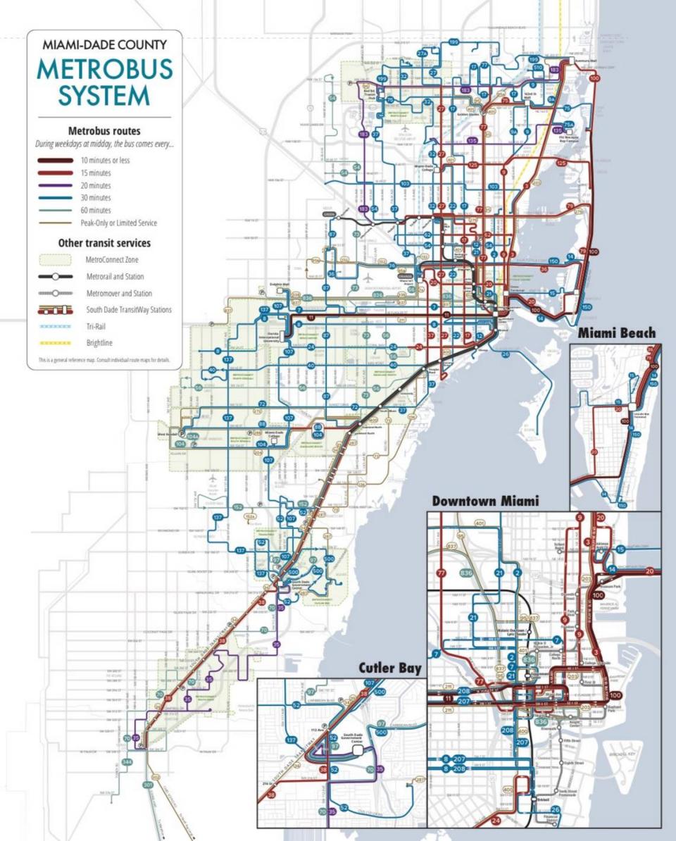 A map of Miami-Dade with the new “Better. Bus” plan routes.