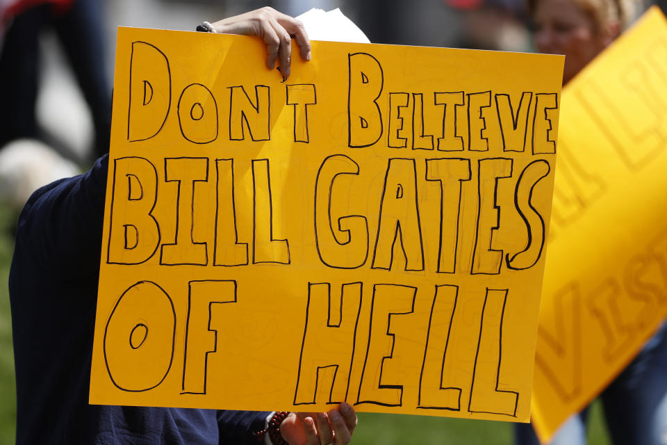 Bill Gates has been a frequent target of protesters opposed to stay-at-home orders and other restrictions imposed to combat the coronavirus pandemic. (Photo: ASSOCIATED PRESS)