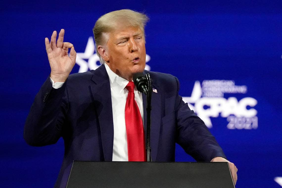 Former President Donald Trump at the Conservative Political Action Conference (CPAC) in 2021 in Orlando, Fla. (AP Photo/John Raoux, File)