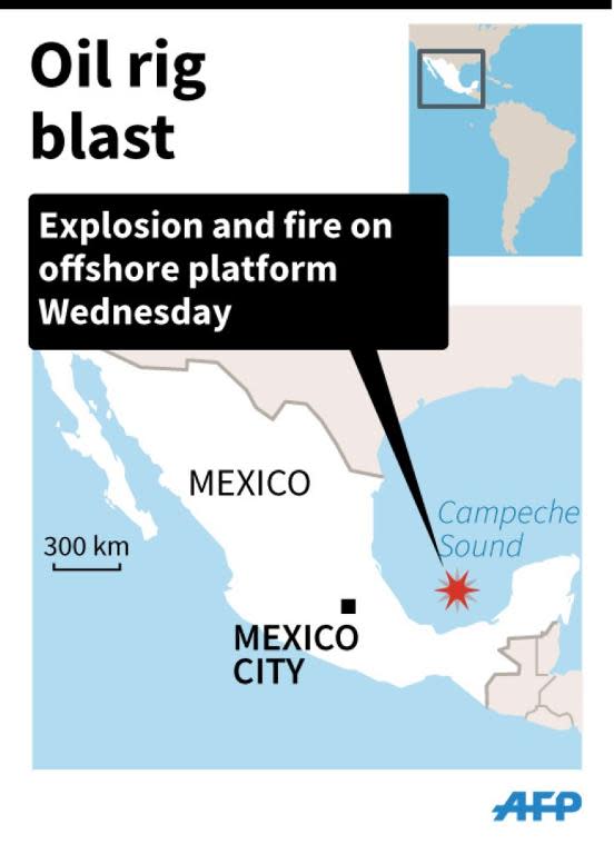 Map showing Mexico's Campeche Sound, where an oil rig blast killed at least four workers