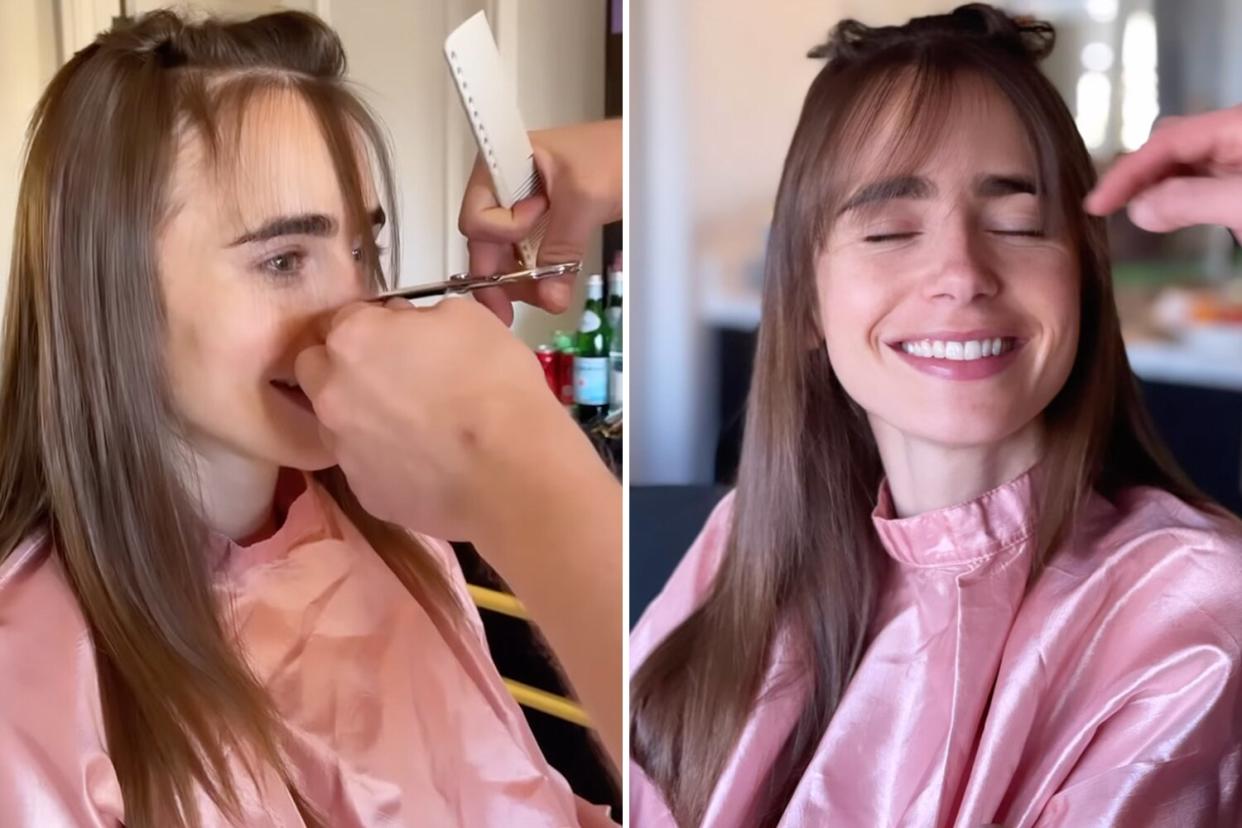 Lily Collins shares BTS video of her getting bangs