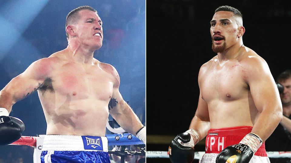 Heavyweight rivals Paul Gallen and Justis Huni are seen here in separate photos.