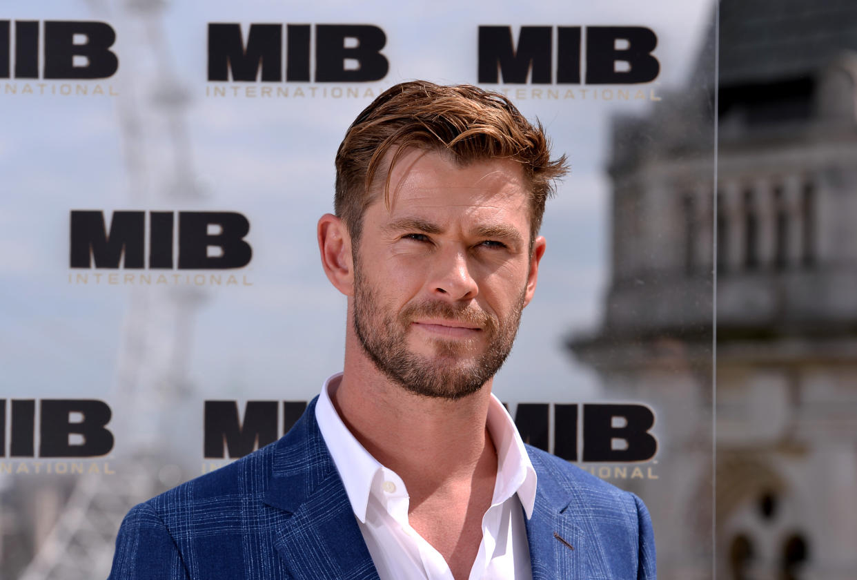 LONDON, ENGLAND - JUNE 02:  Chris Hemsworth attends the Men in Black: International photocall at The Corinthia Hotel on June 02, 2019 in London, England. (Photo by Jeff Spicer/Getty Images for Sony Pictures Entertainment)