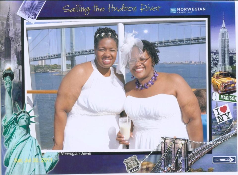 Sharine and Dana Grayson-Thomas married on Norwegian Cruise Line's Norwegian Jewel on July 30, 2011.