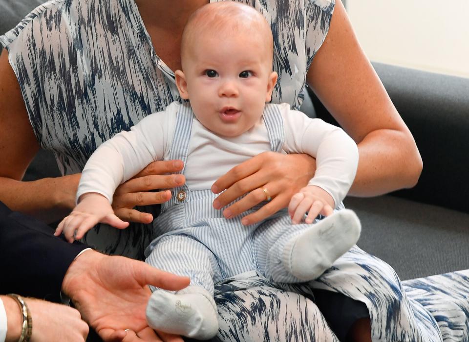 Prince Harry, Duke of Sussex, Meghan, Duchess of Sussex and their baby son Archie Mountbatten-Windsor meet Archbishop Desmond Tutu and his daughter Thandeka Tutu-Gxashe at the Desmond &amp; Leah Tutu Legacy Foundation during their royal tour of South Africa on September 25, 2019 in Cape Town, South Africa.