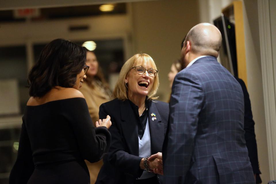 Sen. Maggie Hassan, D-New Hampshire, arrives at Portsmouth City Hall to participate in the inauguration and swearing-in ceremony for city elected officials Tuesday, Jan. 2, 2024.