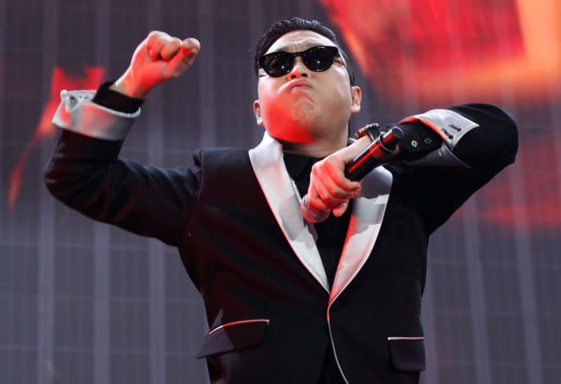 South Korean rapper PSY performs at Hot 99.5's Jingle Ball 2012 at the Patriot Center in Fairfax, Va., on December 11, 2012. On December 21, 2012, his video for "Gangnam Style" became the first to hit 1 billion views on YouTube. File Photo by Molly Riley/UPI