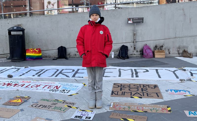Swedish climate change activist Greta Thunberg attends a rally Fridays for Future as part of "Global Day of Climate Action