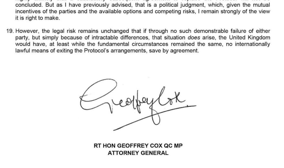 Paragraph 19 of Attorney General Geoffrey Cox’s legal advice could prove problematic for Theresa May (Picture: PA)