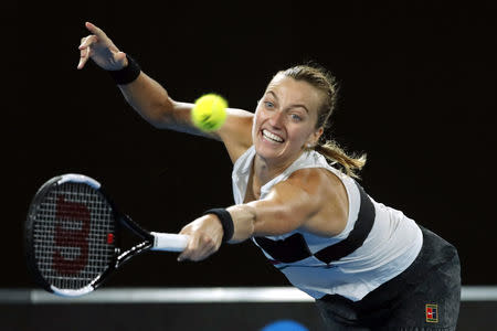 Tennis - Australian Open - Women's Singles Final - Melbourne Park, Melbourne, Australia, January 26, 2019. Czech Republic's Petra Kvitova in action during her match against Japan's Naomi Osaka. REUTERS/Adnan Abidi