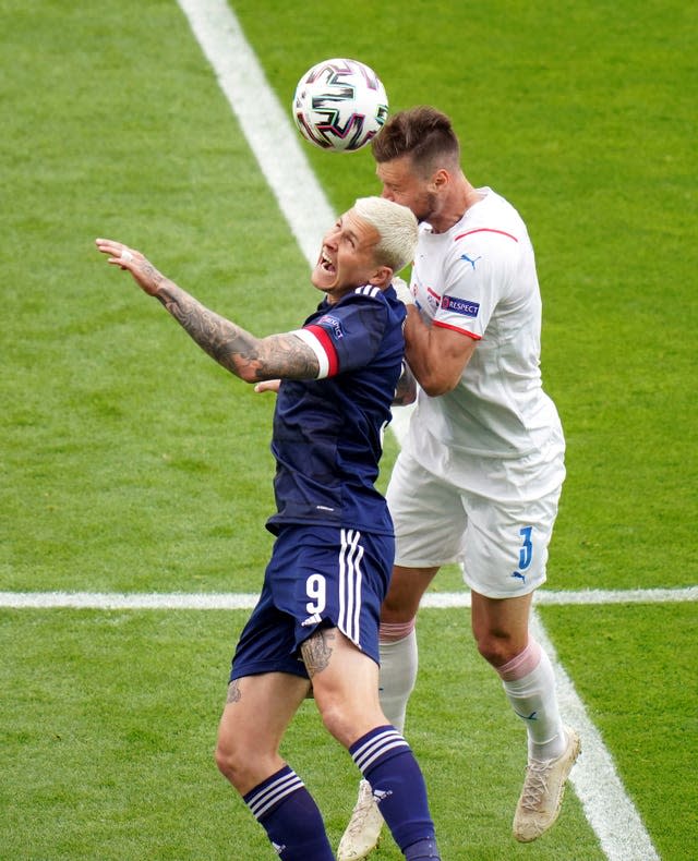 Scotland’s Lyndon Dykes had a tough day at Hampden