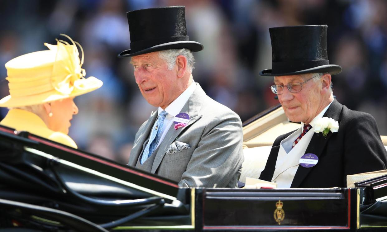 <span>Lord Fellowes with Queen Elizabeth II and Prince Charles at Royal Ascot in 2017.</span><span>Photograph: PA Images/Alamy</span>